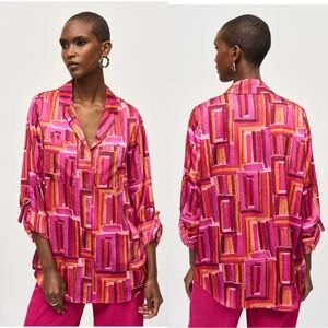 Joseph Ribkoff Pink Geometric Print Button Down Size M
